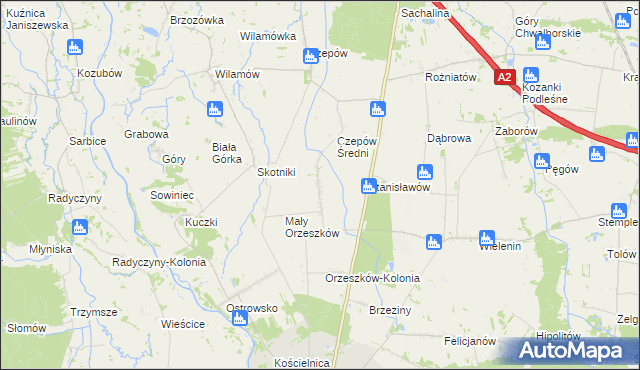 mapa Orzeszków gmina Uniejów, Orzeszków gmina Uniejów na mapie Targeo