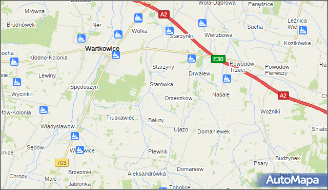 mapa Orzeszków gmina Wartkowice, Orzeszków gmina Wartkowice na mapie Targeo