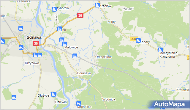 mapa Orzeszków gmina Wińsko, Orzeszków gmina Wińsko na mapie Targeo