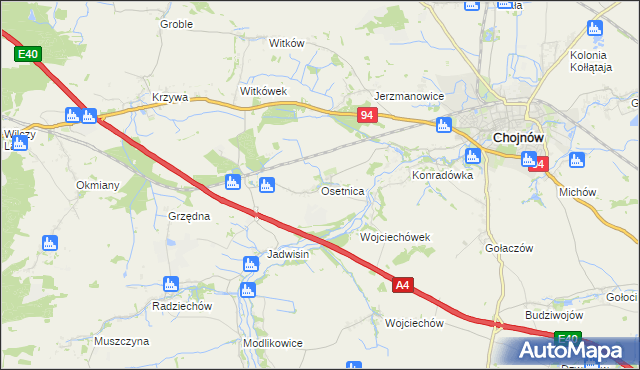 mapa Osetnica, Osetnica na mapie Targeo