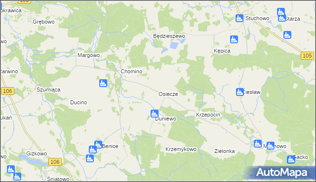 mapa Osiecze gmina Świerzno, Osiecze gmina Świerzno na mapie Targeo