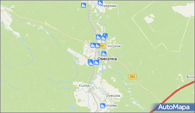 mapa Osiecznica powiat bolesławiecki, Osiecznica powiat bolesławiecki na mapie Targeo