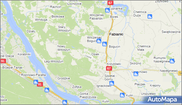 mapa Osiek gmina Fabianki, Osiek gmina Fabianki na mapie Targeo