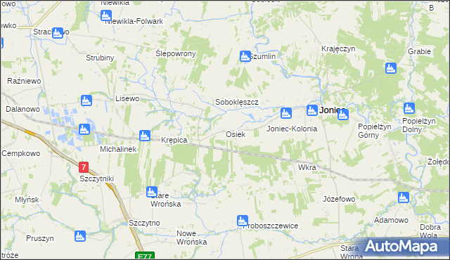mapa Osiek gmina Joniec, Osiek gmina Joniec na mapie Targeo