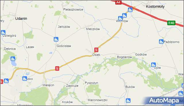 mapa Osiek gmina Kostomłoty, Osiek gmina Kostomłoty na mapie Targeo