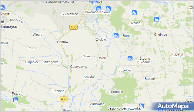 mapa Osiek gmina Nowe Skalmierzyce, Osiek gmina Nowe Skalmierzyce na mapie Targeo