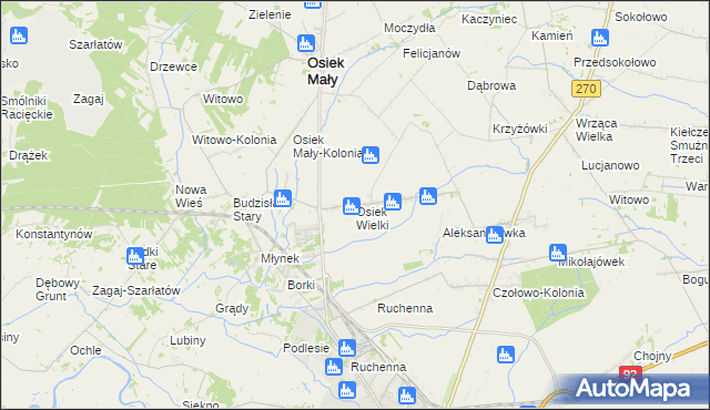 mapa Osiek Wielki gmina Osiek Mały, Osiek Wielki gmina Osiek Mały na mapie Targeo