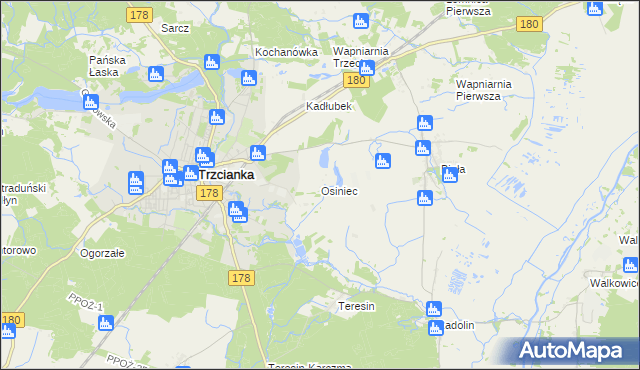 mapa Osiniec gmina Trzcianka, Osiniec gmina Trzcianka na mapie Targeo