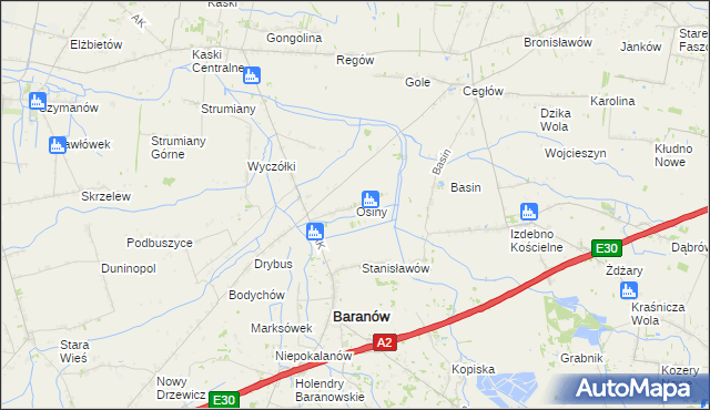 mapa Osiny gmina Baranów, Osiny gmina Baranów na mapie Targeo