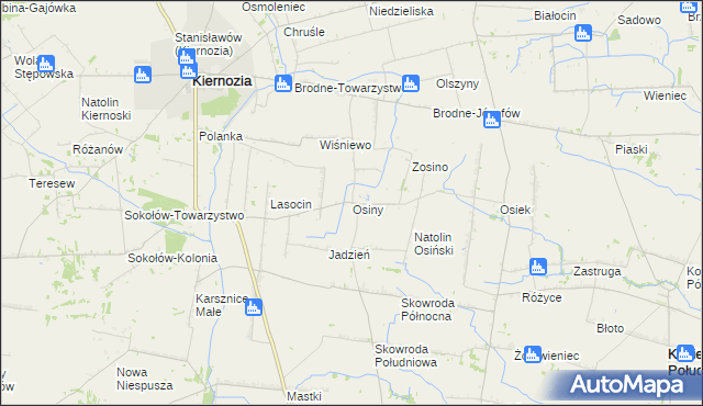 mapa Osiny gmina Kiernozia, Osiny gmina Kiernozia na mapie Targeo