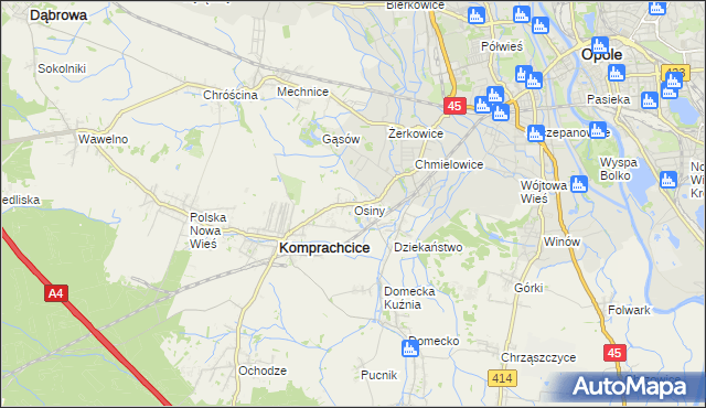 mapa Osiny gmina Komprachcice, Osiny gmina Komprachcice na mapie Targeo