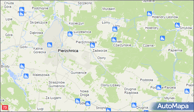 mapa Osiny gmina Pierzchnica, Osiny gmina Pierzchnica na mapie Targeo