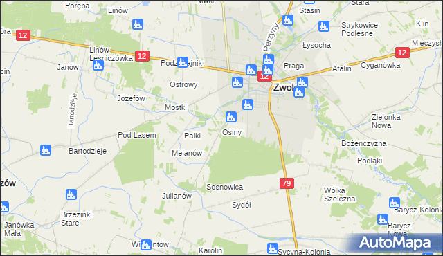 mapa Osiny gmina Zwoleń, Osiny gmina Zwoleń na mapie Targeo