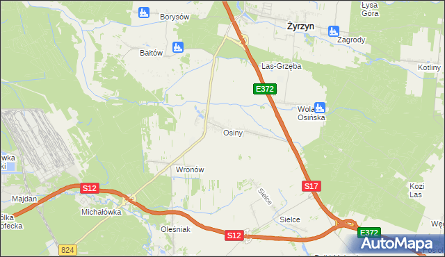 mapa Osiny gmina Żyrzyn, Osiny gmina Żyrzyn na mapie Targeo