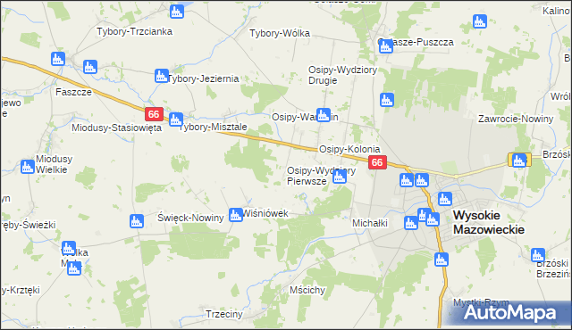 mapa Osipy-Wydziory Pierwsze, Osipy-Wydziory Pierwsze na mapie Targeo