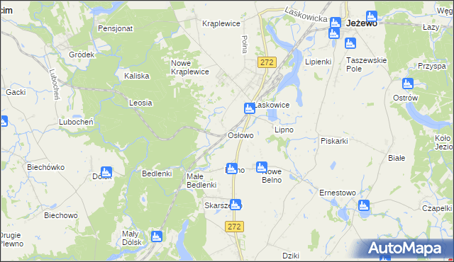 mapa Osłowo gmina Jeżewo, Osłowo gmina Jeżewo na mapie Targeo