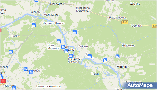 mapa Osłowo gmina Mielnik, Osłowo gmina Mielnik na mapie Targeo