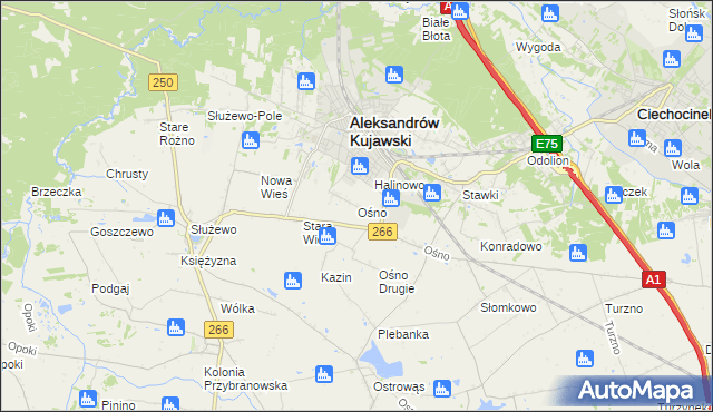 mapa Ośno gmina Aleksandrów Kujawski, Ośno gmina Aleksandrów Kujawski na mapie Targeo