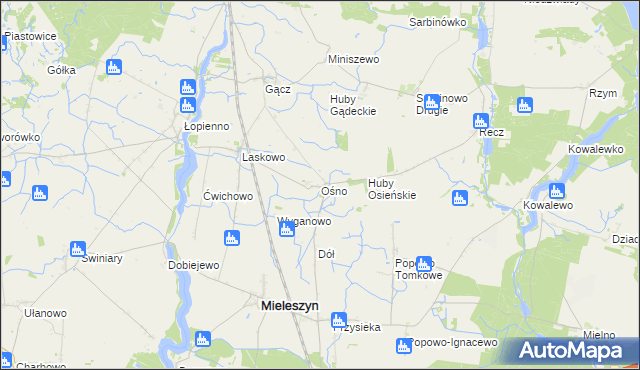 mapa Ośno gmina Janowiec Wielkopolski, Ośno gmina Janowiec Wielkopolski na mapie Targeo