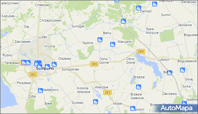 mapa Ośno Górne, Ośno Górne na mapie Targeo