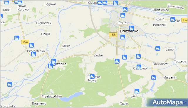 mapa Osów gmina Drezdenko, Osów gmina Drezdenko na mapie Targeo