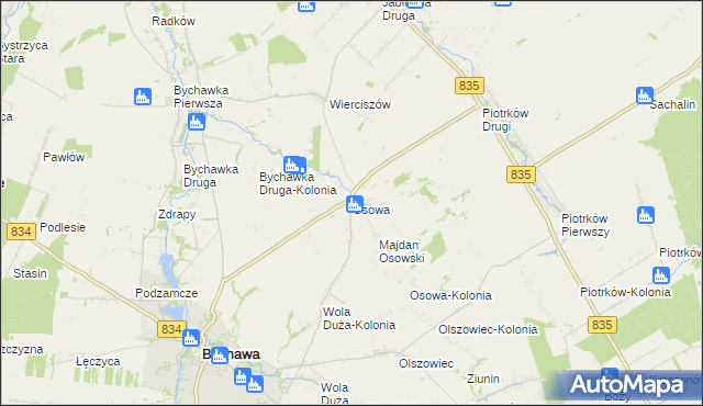 mapa Osowa gmina Bychawa, Osowa gmina Bychawa na mapie Targeo