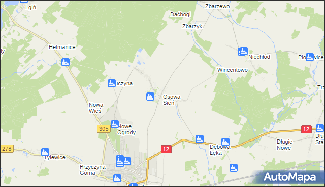 mapa Osowa Sień, Osowa Sień na mapie Targeo