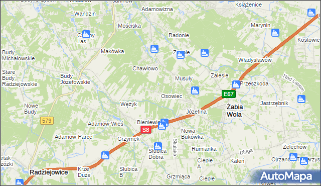 mapa Osowiec gmina Żabia Wola, Osowiec gmina Żabia Wola na mapie Targeo