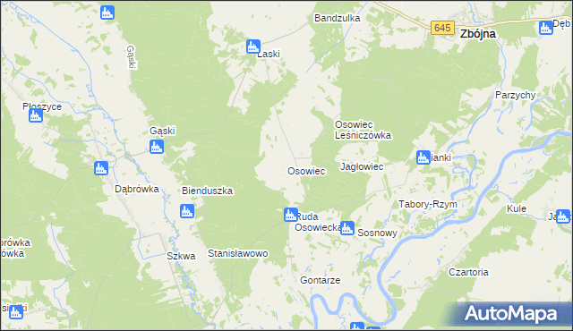 mapa Osowiec gmina Zbójna, Osowiec gmina Zbójna na mapie Targeo