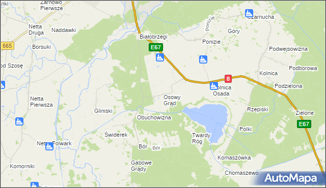 mapa Osowy Grąd, Osowy Grąd na mapie Targeo