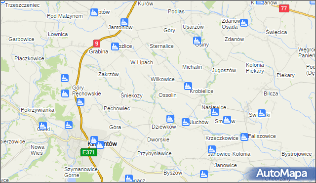 mapa Ossolin gmina Klimontów, Ossolin gmina Klimontów na mapie Targeo