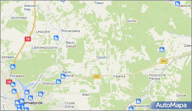 mapa Ossolin gmina Siemiatycze, Ossolin gmina Siemiatycze na mapie Targeo