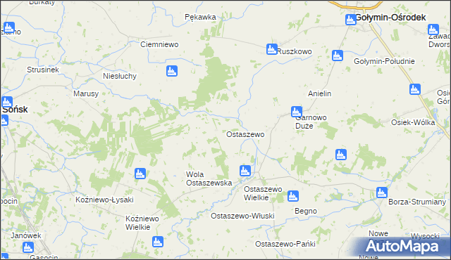 mapa Ostaszewo gmina Sońsk, Ostaszewo gmina Sońsk na mapie Targeo