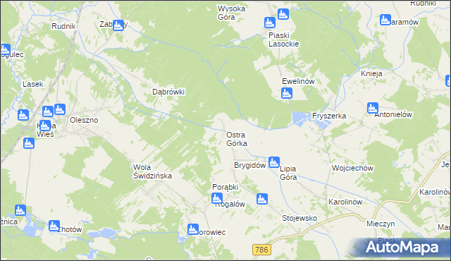 mapa Ostra Górka gmina Krasocin, Ostra Górka gmina Krasocin na mapie Targeo