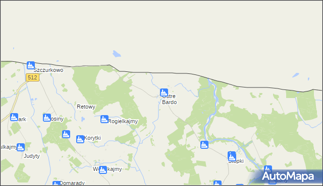 mapa Ostre Bardo gmina Sępopol, Ostre Bardo gmina Sępopol na mapie Targeo