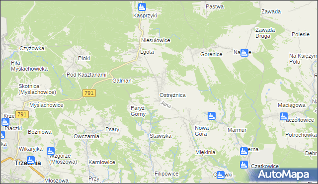 mapa Ostrężnica, Ostrężnica na mapie Targeo