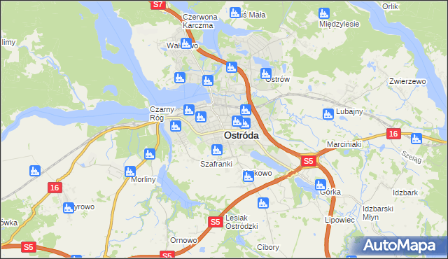 mapa Ostróda, Ostróda na mapie Targeo