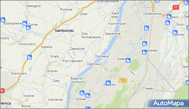 mapa Ostrołęka gmina Samborzec, Ostrołęka gmina Samborzec na mapie Targeo