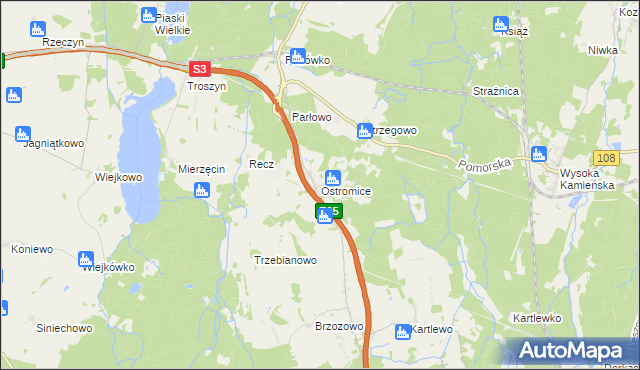 mapa Ostromice, Ostromice na mapie Targeo