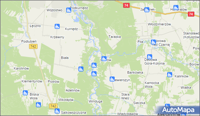 mapa Ostrów gmina Aleksandrów, Ostrów gmina Aleksandrów na mapie Targeo