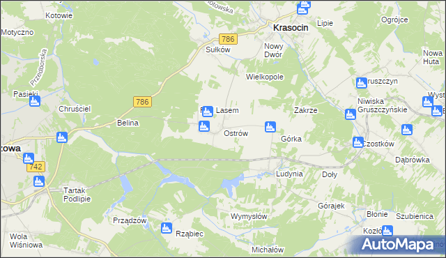 mapa Ostrów gmina Krasocin, Ostrów gmina Krasocin na mapie Targeo