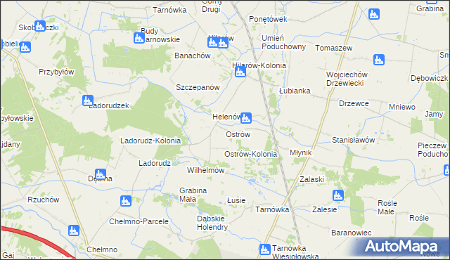 mapa Ostrów gmina Olszówka, Ostrów gmina Olszówka na mapie Targeo