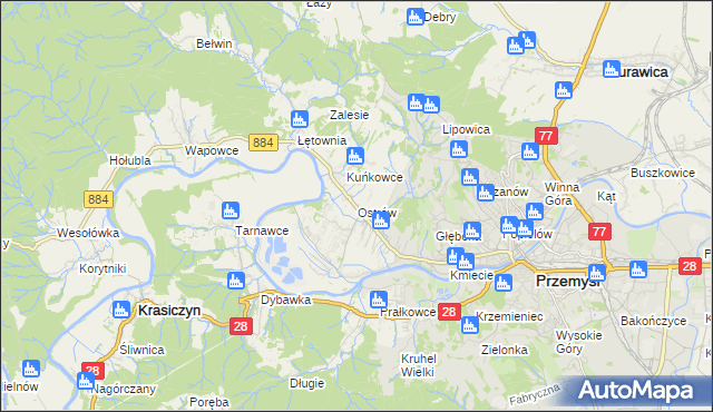 mapa Ostrów gmina Przemyśl, Ostrów gmina Przemyśl na mapie Targeo