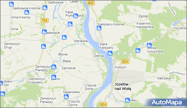 mapa Ostrów gmina Tarłów, Ostrów gmina Tarłów na mapie Targeo