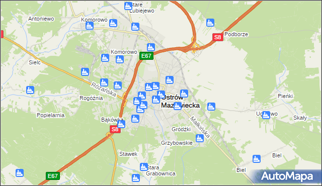 mapa Ostrów Mazowiecka, Ostrów Mazowiecka na mapie Targeo