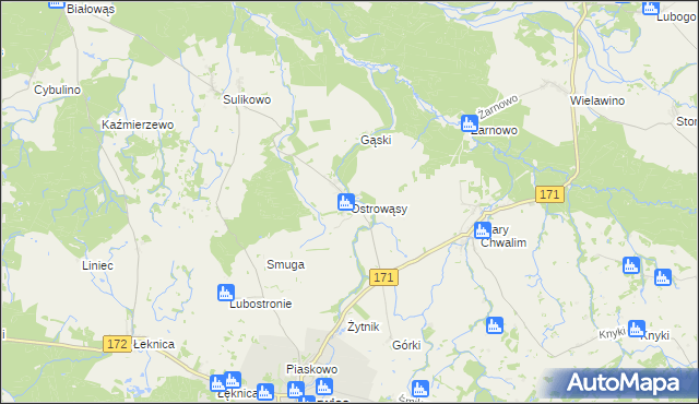 mapa Ostrowąsy gmina Barwice, Ostrowąsy gmina Barwice na mapie Targeo