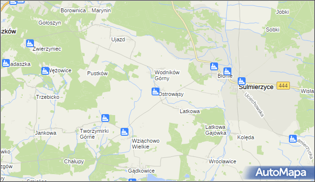 mapa Ostrowąsy gmina Milicz, Ostrowąsy gmina Milicz na mapie Targeo