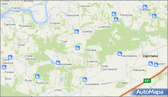 mapa Ostrówek gmina Dąbrówka, Ostrówek gmina Dąbrówka na mapie Targeo