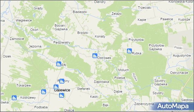 mapa Ostrówek gmina Galewice, Ostrówek gmina Galewice na mapie Targeo