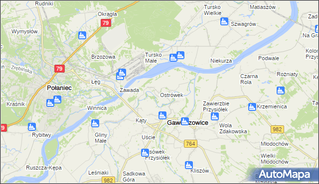 mapa Ostrówek gmina Gawłuszowice, Ostrówek gmina Gawłuszowice na mapie Targeo